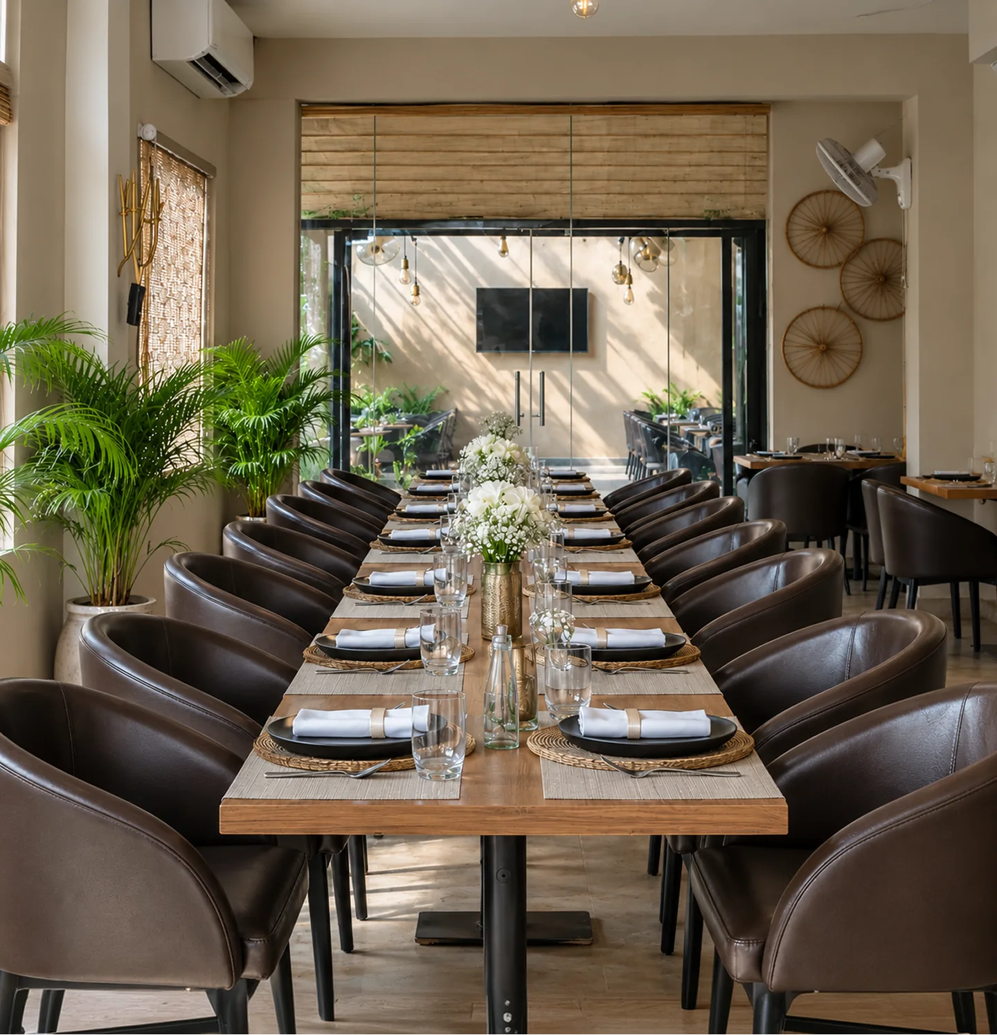 Elegant restaurant table setting for a private event